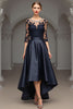 Load image into Gallery viewer, Navy Satin A Line Long Mother of the Bride Dress with Lace