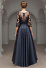 Load image into Gallery viewer, Navy Satin A Line Long Mother of the Bride Dress with Lace