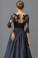 Load image into Gallery viewer, Navy Satin A Line Long Sleeves Mother of the Bride Dress with Lace