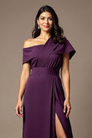 Load image into Gallery viewer, Navy Satin Sheath Long Mother of the Bride Dress with Slit