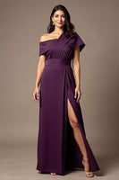 Load image into Gallery viewer, Navy Satin Sheath Long Mother of the Bride Dress with Slit