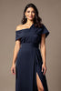 Load image into Gallery viewer, Navy Satin Sheath Long Mother of the Bride Dress with Slit