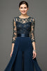 Load image into Gallery viewer, Navy Chiffon Long Mother of the Bride Pantsuits with Appliques