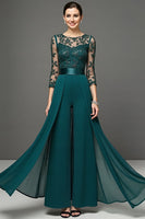 Load image into Gallery viewer, Navy Chiffon Long Mother of the Bride Pantsuits with Appliques