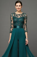 Load image into Gallery viewer, Navy Chiffon Long Mother of the Bride Pantsuits with Appliques