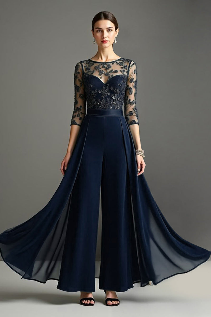 Load image into Gallery viewer, Chiffon Pine Mother of the Bride Pantsuits with Lace