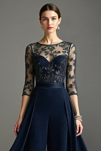 Chiffon Pine Mother of the Bride Pantsuits with Lace