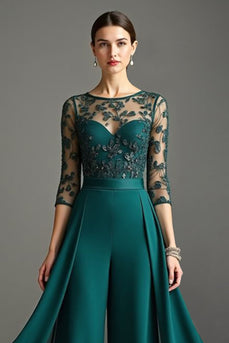 Chiffon Pine Mother of the Bride Pantsuits with Lace