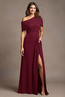 Load image into Gallery viewer, Burgundy Satin Long Sheath Mother of the Bride Dress with Slit