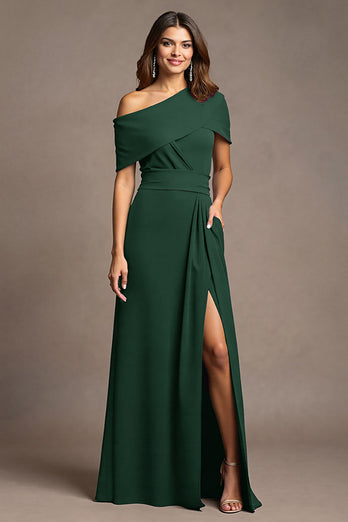 Burgundy Satin Long Sheath Mother of the Bride Dress with Slit