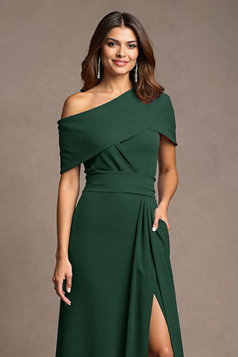Burgundy Satin Long Sheath Mother of the Bride Dress with Slit