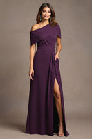 Load image into Gallery viewer, Burgundy Satin Long Sheath Mother of the Bride Dress with Slit