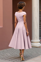 Load image into Gallery viewer, Fuchsia V-Neck A Line Satin Midi Mother of the Bride Dress