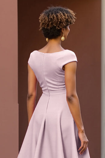 Fuchsia V-Neck A Line Satin Midi Mother of the Bride Dress