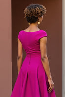 Load image into Gallery viewer, Fuchsia V-Neck A Line Satin Midi Mother of the Bride Dress