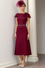 Load image into Gallery viewer, Burgundy A Line Midi Satin Mother of the Bride Dress with Ruffles