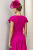 Load image into Gallery viewer, Burgundy A Line Midi Satin Mother of the Bride Dress with Ruffles