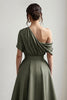Load image into Gallery viewer, Navy Satin A Line One Shoulder Long Mother of the Bride Dress with Pockets