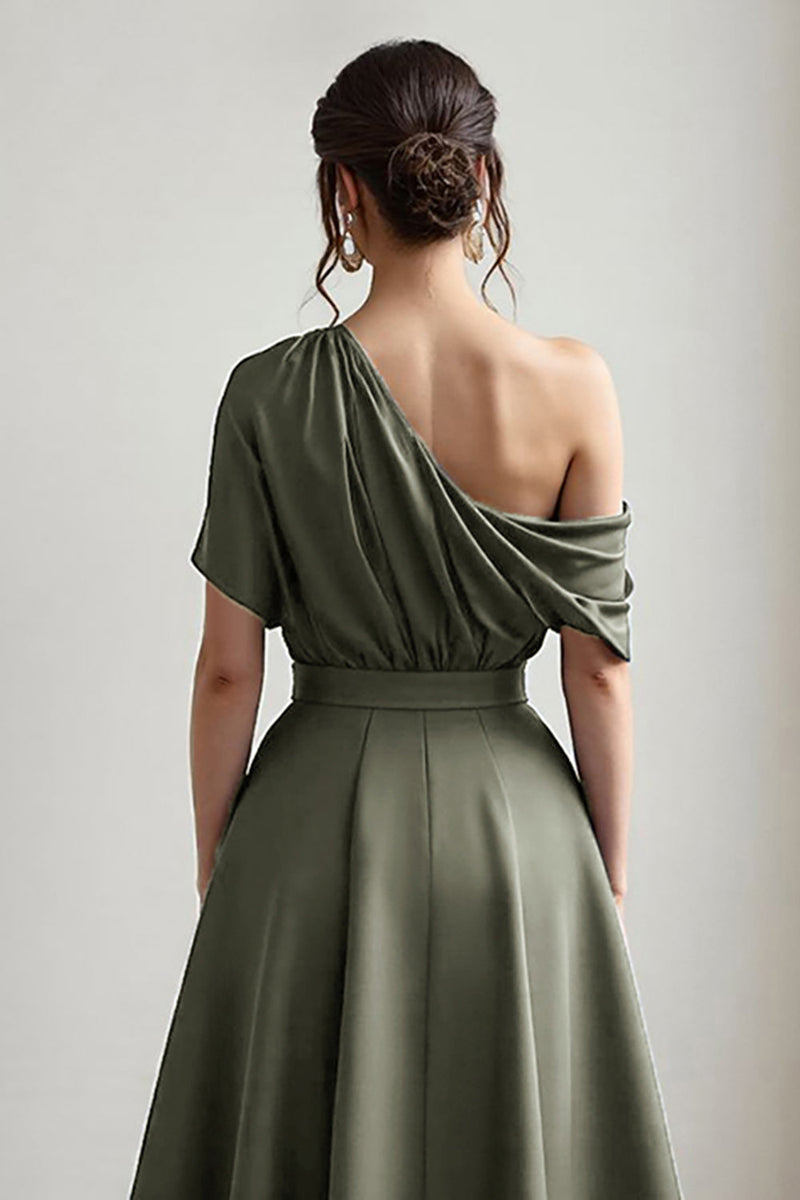 Load image into Gallery viewer, Navy Satin A Line One Shoulder Long Mother of the Bride Dress with Pockets