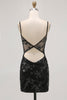 Load image into Gallery viewer, Black Sparkly Corset Spaghetti Straps Tight Short Homecoming Dress with Lace