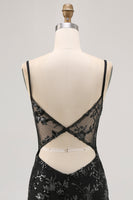 Load image into Gallery viewer, Black Sparkly Corset Spaghetti Straps Tight Short Homecoming Dress with Lace