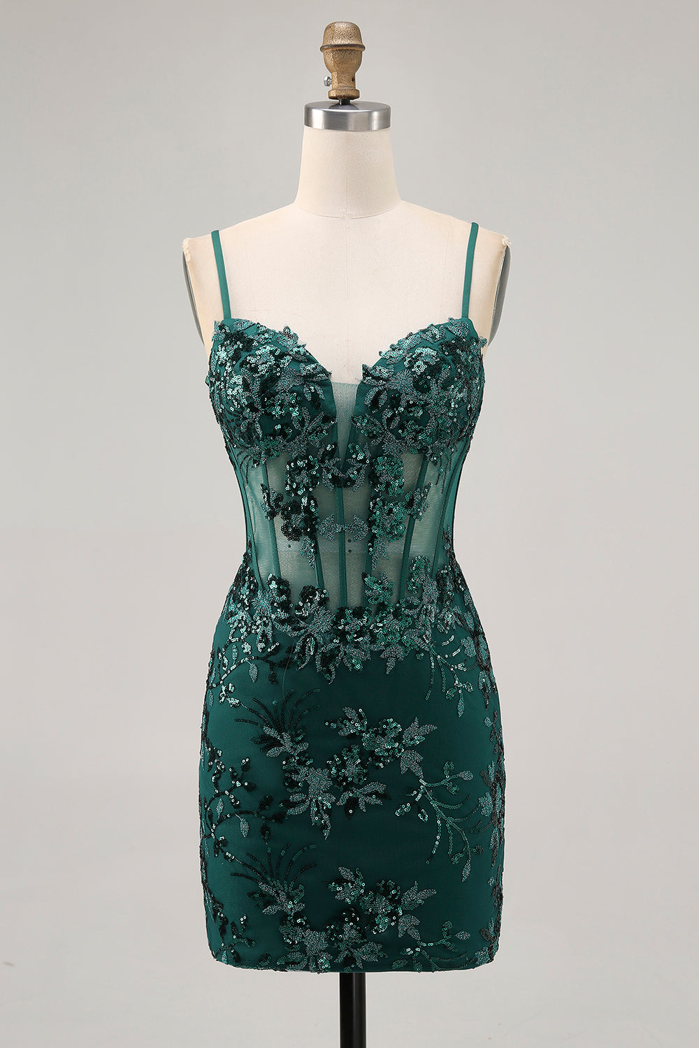 Sparkly Corset Dark Green Tight Short Homecoming Dress with Sequins