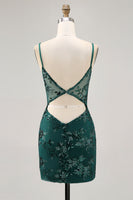 Load image into Gallery viewer, Sparkly Corset Dark Green Tight Short Homecoming Dress with Sequins
