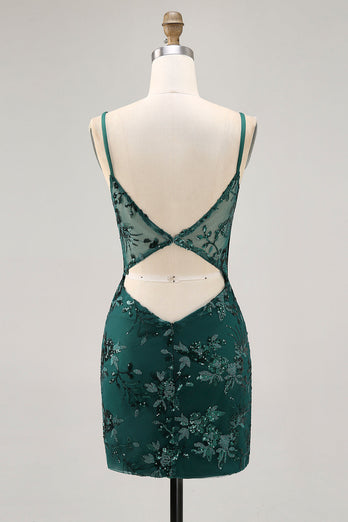Sparkly Corset Dark Green Tight Short Homecoming Dress with Sequins