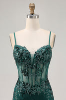 Load image into Gallery viewer, Sparkly Corset Dark Green Tight Short Homecoming Dress with Sequins