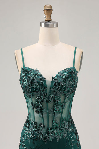 Sparkly Corset Dark Green Tight Short Homecoming Dress with Sequins