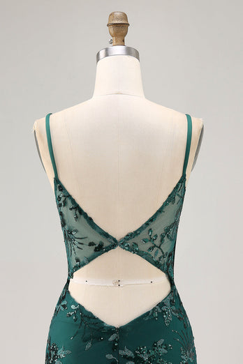 Sparkly Corset Dark Green Tight Short Homecoming Dress with Sequins