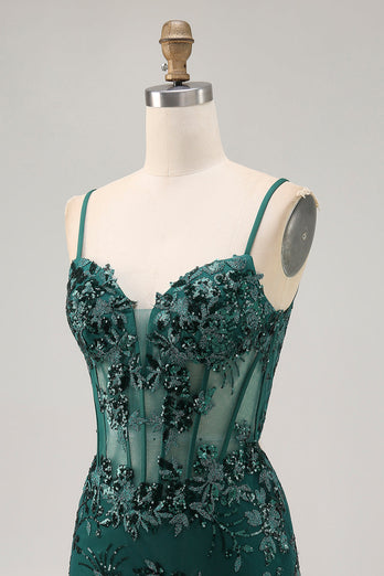Sparkly Corset Dark Green Tight Short Homecoming Dress with Sequins