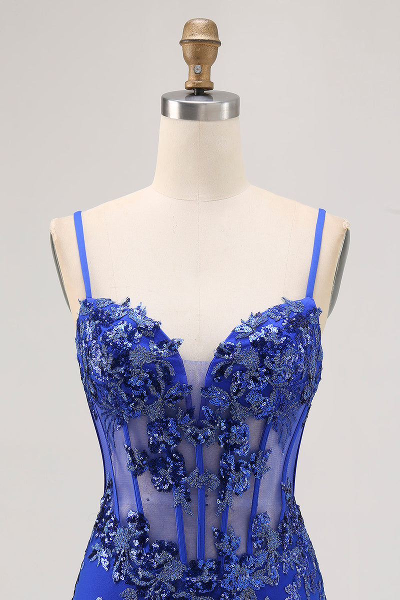 Load image into Gallery viewer, Black Sparkly Corset Spaghetti Straps Tight Short Homecoming Dress with Lace