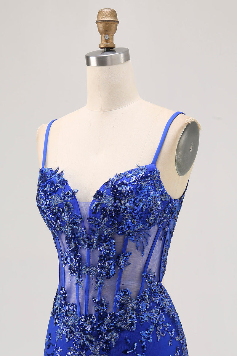 Load image into Gallery viewer, Black Sparkly Corset Spaghetti Straps Tight Short Homecoming Dress with Lace