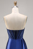Load image into Gallery viewer, Sparkly Navy Satin Short Corset Homecoming Dress with Beading