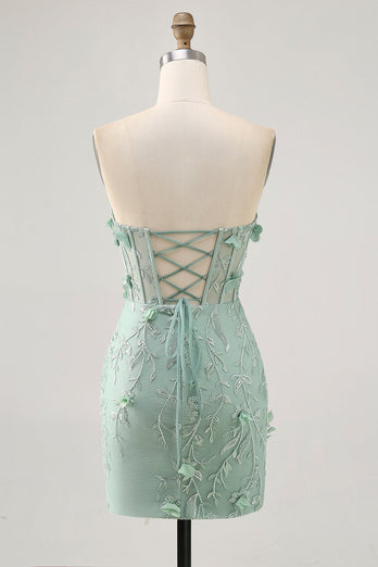 Sparkly Sweetheart Corset Tight Short Sage Floral Homecoming Dress with Beading