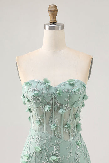 Sparkly Sweetheart Corset Tight Short Sage Floral Homecoming Dress with Beading