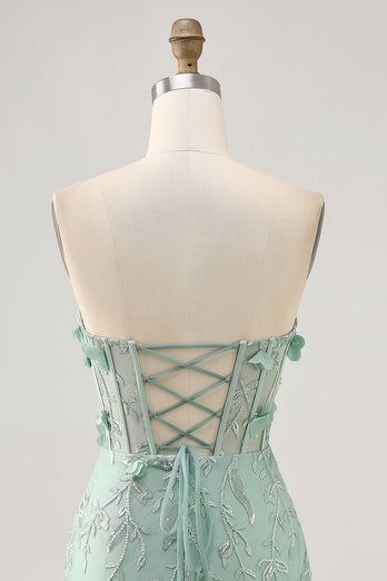 Sparkly Sweetheart Corset Tight Short Sage Floral Homecoming Dress with Beading