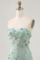 Load image into Gallery viewer, Sparkly Sweetheart Corset Tight Short Sage Floral Homecoming Dress with Beading