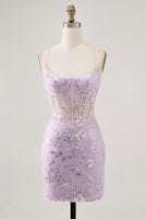 Load image into Gallery viewer, Sparkly Short Lilac Floral Tight Corset Homecoming Dress with Sequins