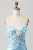 Load image into Gallery viewer, Sky Blue Floral Short Corset Tight Satin Homecoming Dress