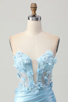 Load image into Gallery viewer, Sky Blue Floral Short Corset Tight Satin Homecoming Dress