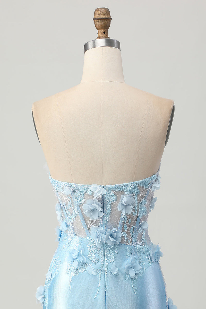 Load image into Gallery viewer, Sky Blue Floral Short Corset Tight Satin Homecoming Dress
