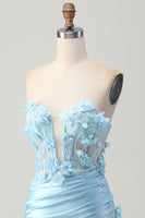 Load image into Gallery viewer, Sky Blue Floral Short Corset Tight Satin Homecoming Dress