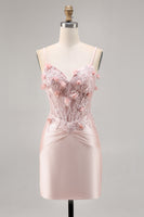 Load image into Gallery viewer, Pink Satin Floral Corset Short Tight Homecoming Dress