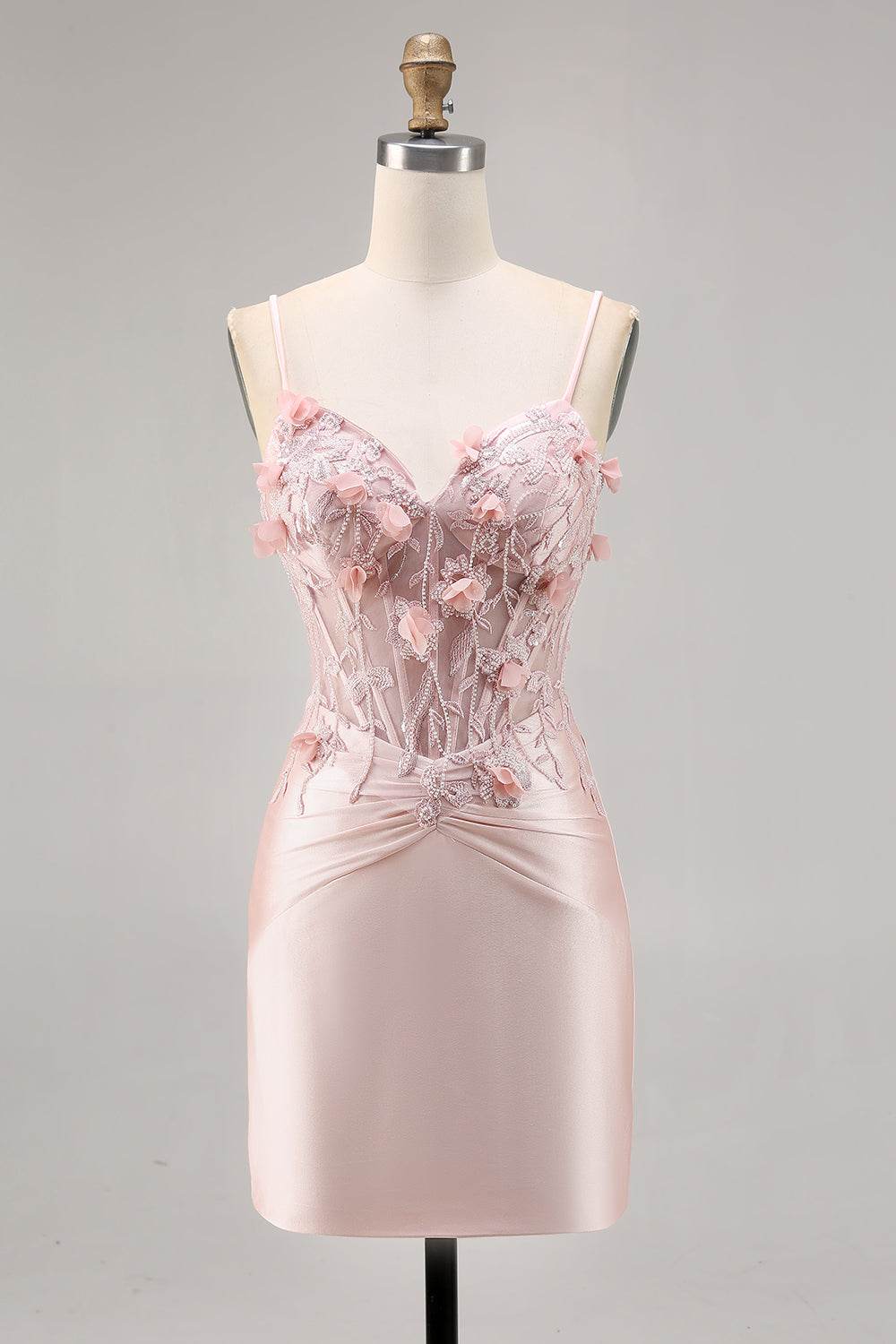 Pink Satin Floral Corset Short Tight Homecoming Dress