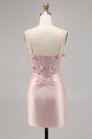 Load image into Gallery viewer, Pink Satin Floral Corset Short Tight Homecoming Dress