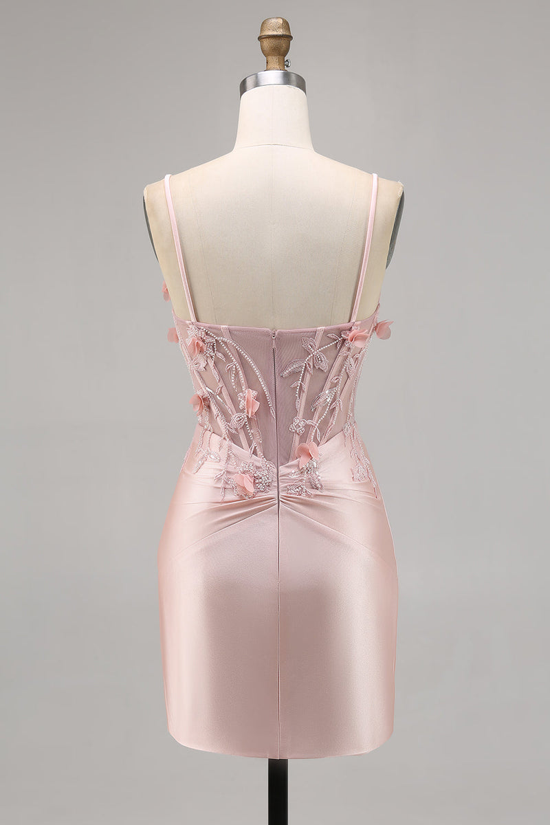 Load image into Gallery viewer, Pink Satin Floral Corset Short Tight Homecoming Dress