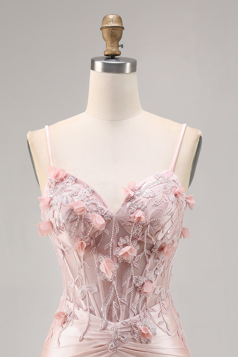 Load image into Gallery viewer, Pink Satin Floral Corset Short Tight Homecoming Dress
