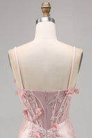 Load image into Gallery viewer, Pink Satin Floral Corset Short Tight Homecoming Dress